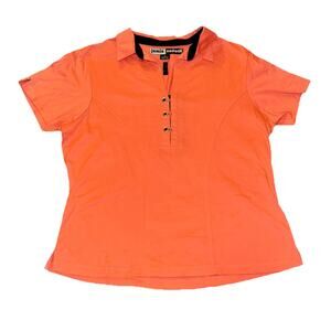 Jamie Sadock Golf Polo Shirt Cotton Womens SZ M Short Sleeve Pink Coral Black